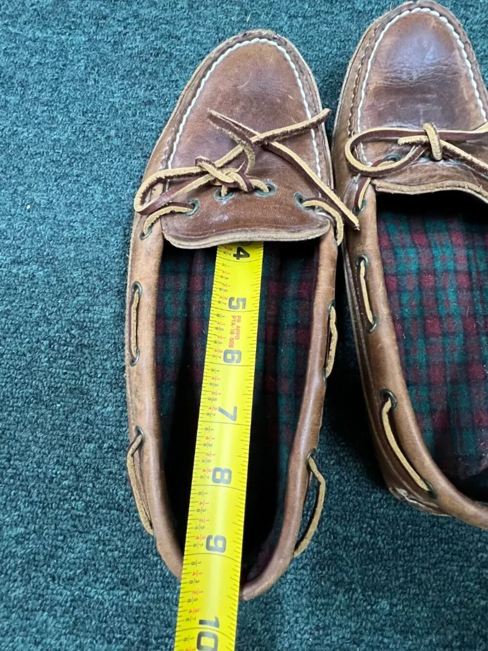 Brown Genuine Leather Boat Shoes Deck Loafers Moc Toe Plaid Lined Vtg handmade